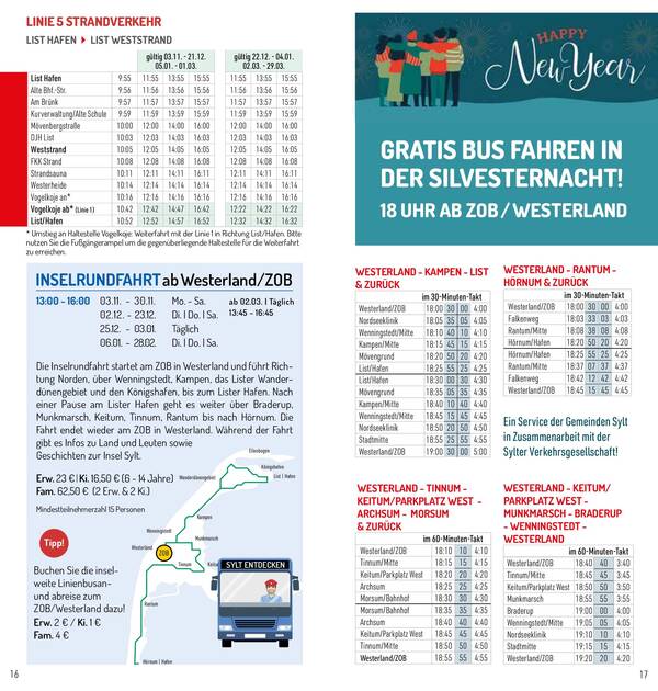 Fahrtübersicht Linie 5/Strandverkehr SVG Sylt