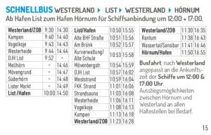 Fahrtübersicht Linie 5/Strandverkehr SVG Sylt