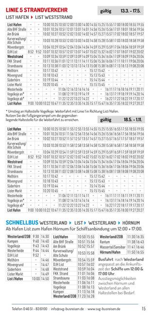 Fahrtübersicht Linie 5/Strandverkehr SVG Sylt